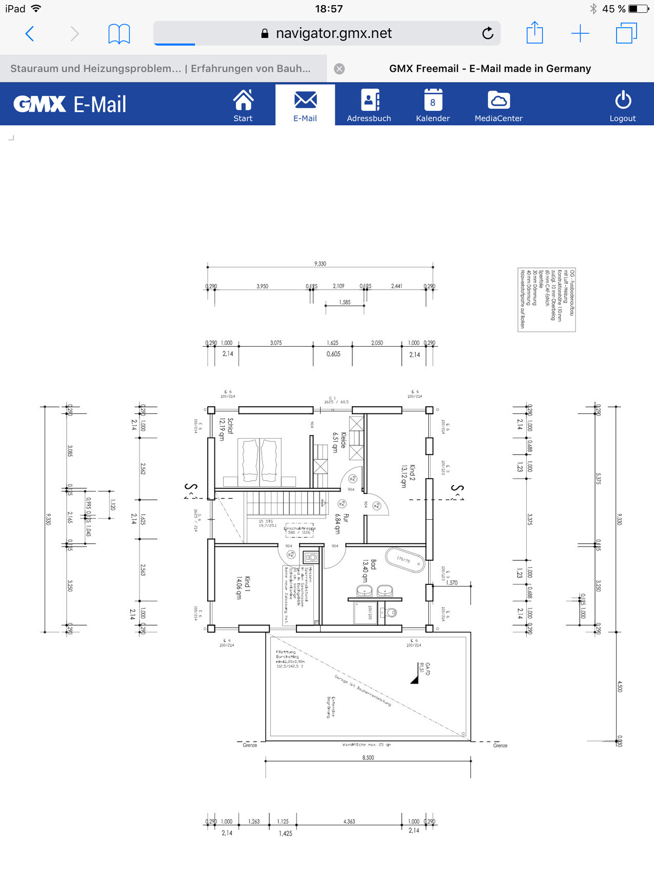 Detaillierter Grundriss eines Hauses mit Zimmern und Maßen