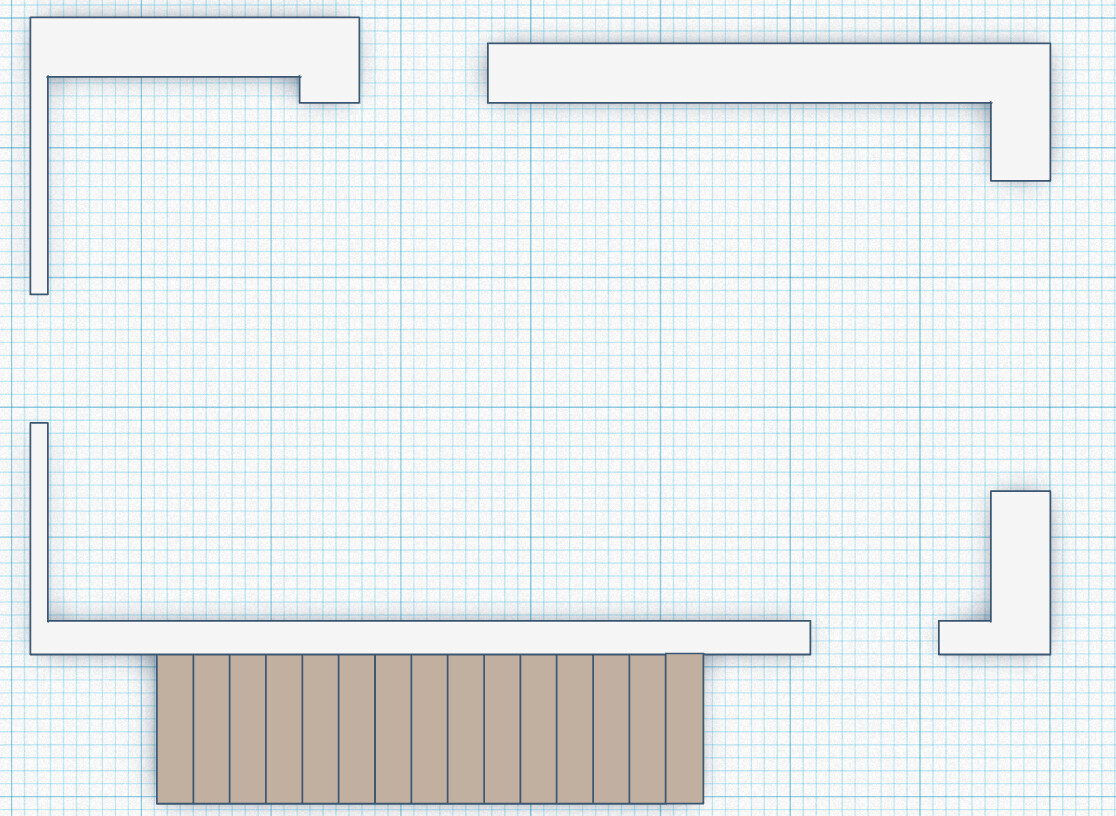 2D Grundrissplan mit umlaufenden Wänden und Terrassenbereich am unteren Rand