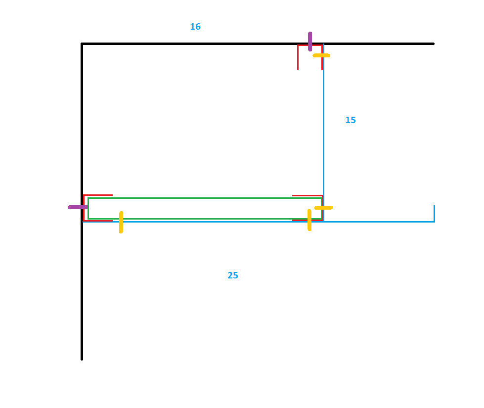 2D-Grundriss mit schwarzen Wänden und farbigen Haustechnik-Leitungen