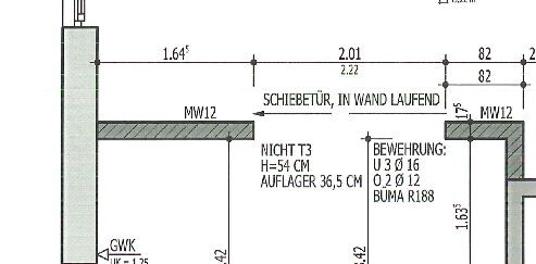 2D-Grundrissplan eines Hauses mit Schiebetuer in Wandlaufend und Maßen