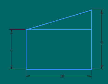 2D Grundrissplan mit rechteckigem Raum und geneigtem Dach