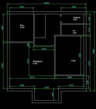 Grundrissplan eines Hauses mit mehreren Räumen, Abmessungen und Flur im Grundriss