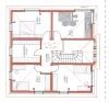 2D Grundriss eines Hauses mit mehreren Zimmern, Türen und Treppen