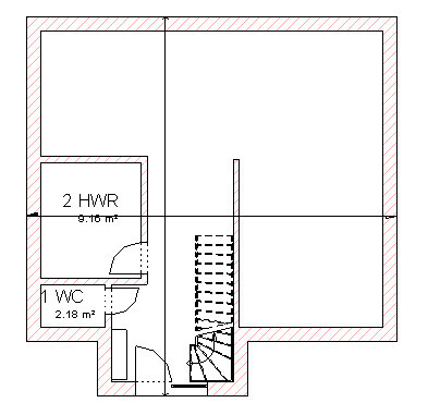 2D-Grundrissplan mit WC, HWR, Treppen und Eingangsbereich