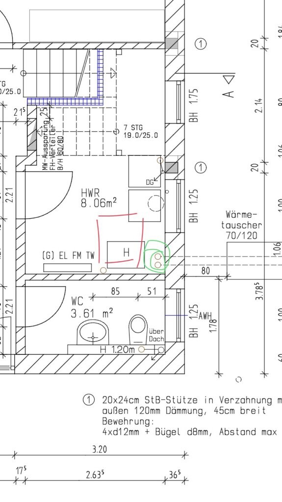 Detaillierter Grundrissplan eines Hauses mit HWR und WC