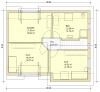 Grundriss eines Hauses mit Innenaufteilung: Wohnzimmer, Küche und Flur.