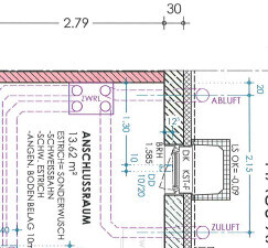 Grundrissplan eines Hauses mit Räumen, Wänden und Türen.