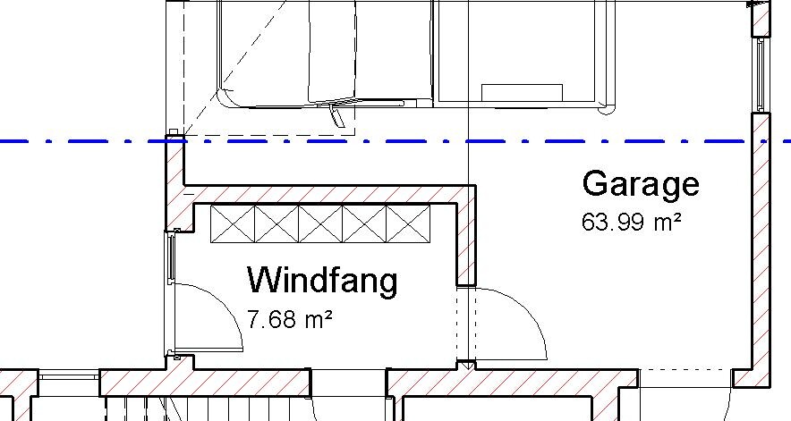 Grundrissplan zeigt Windfang und Garage im Eingangsbereich eines Hauses