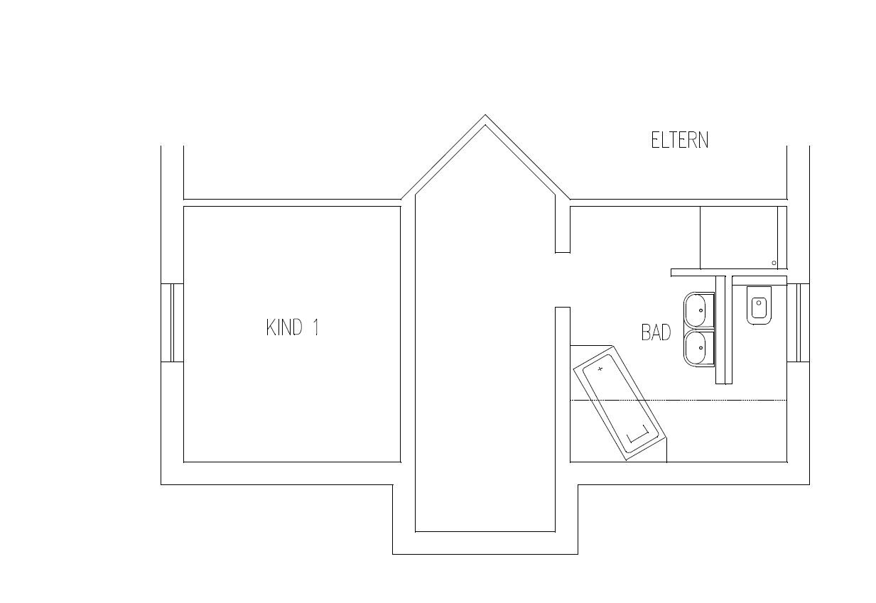 2D-Grundriss eines Hauses mit Elternzimmer, Kinderzimmer und Bad
