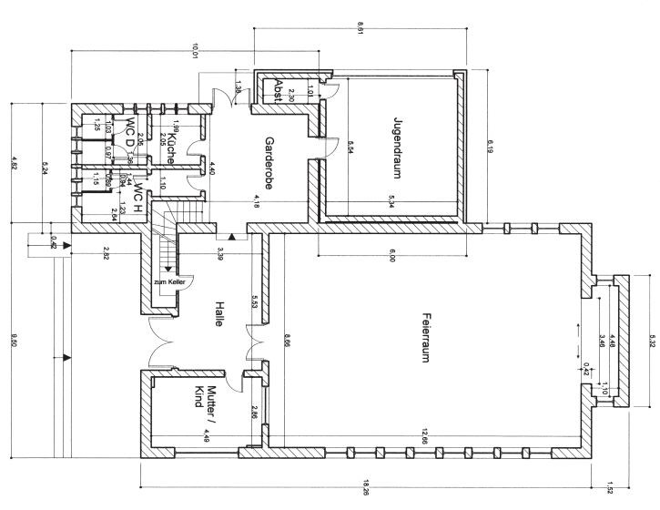 2D-Grundriss eines Hauses mit Flur, Küche, Wohnzimmer und Schlafzimmer