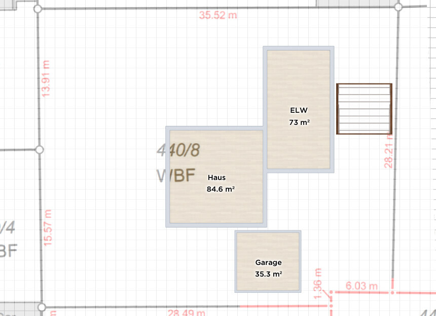 Grundriss eines Hauses mit Garage und Einliegerwohnung (ELW) in 2D-Planansicht