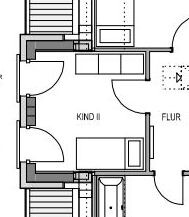 Grundriss-Skizze: Kind II Zimmer und Flur mit Tür im Grundriss