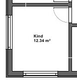 Grundrissplan eines Kinderzimmers mit Fenster und Tür, Fläche 12,34 m²