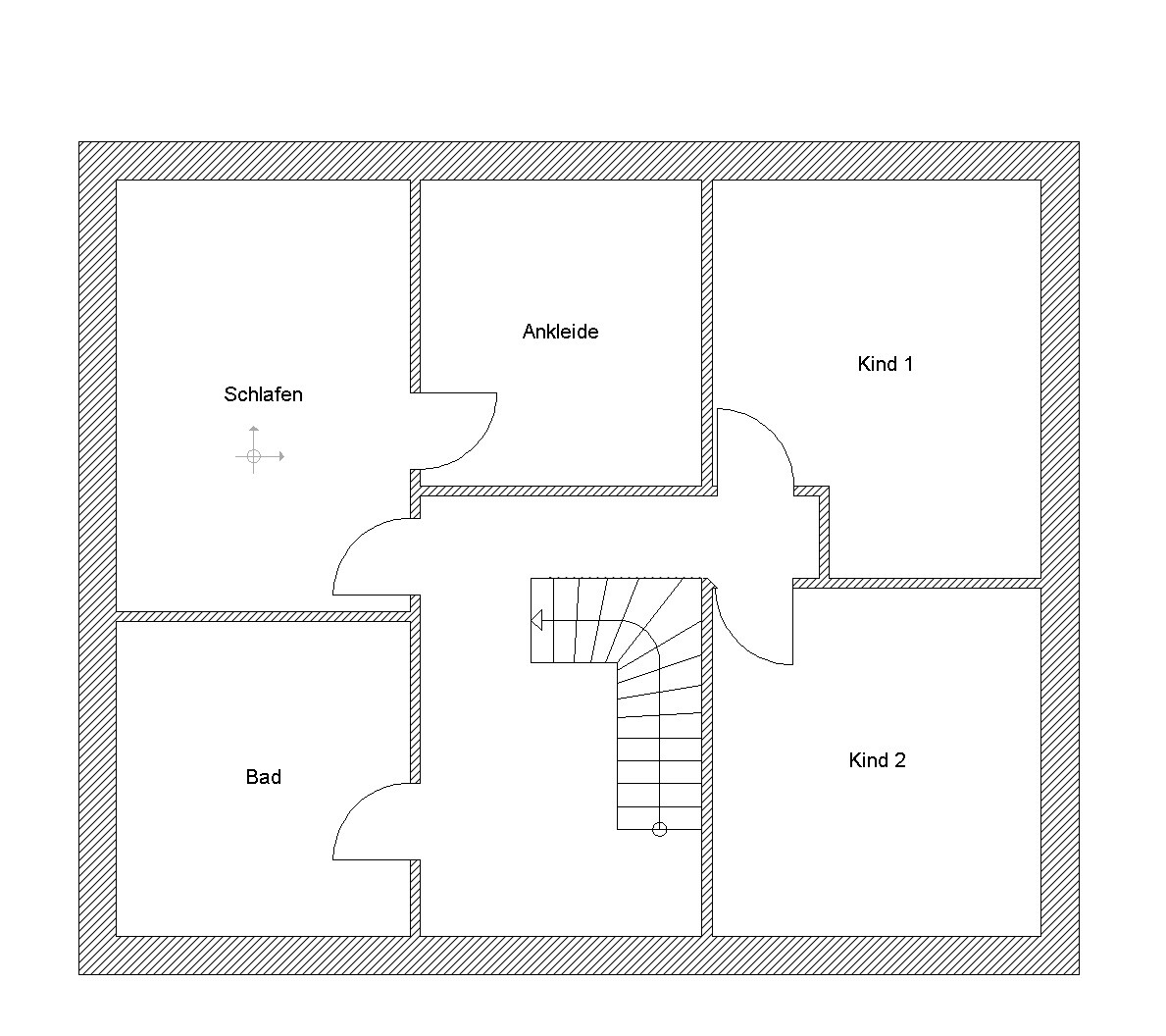Obergeschoss Grundriss mit Schlafzimmer Ankleide Bad Kind 1 Kind 2 Treppe