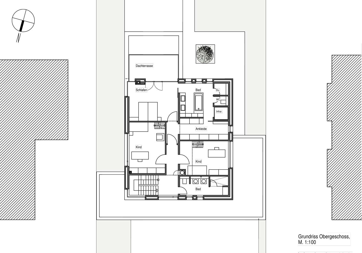 Grundriss Obergeschoss: Schlafzimmer, Kinderzimmer, Bad und Ankleide