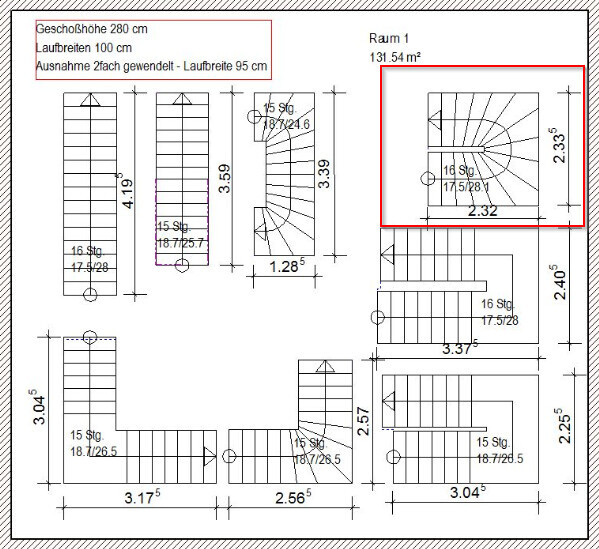 Grundriss eines Gebäudes mit Treppen; L-Förmige Grundrisse, Raum 1 131,54 m².