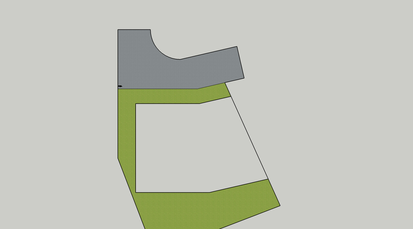 2D-Grundriss eines Grundstücks mit Gartenbereich und Gebäudestruktur