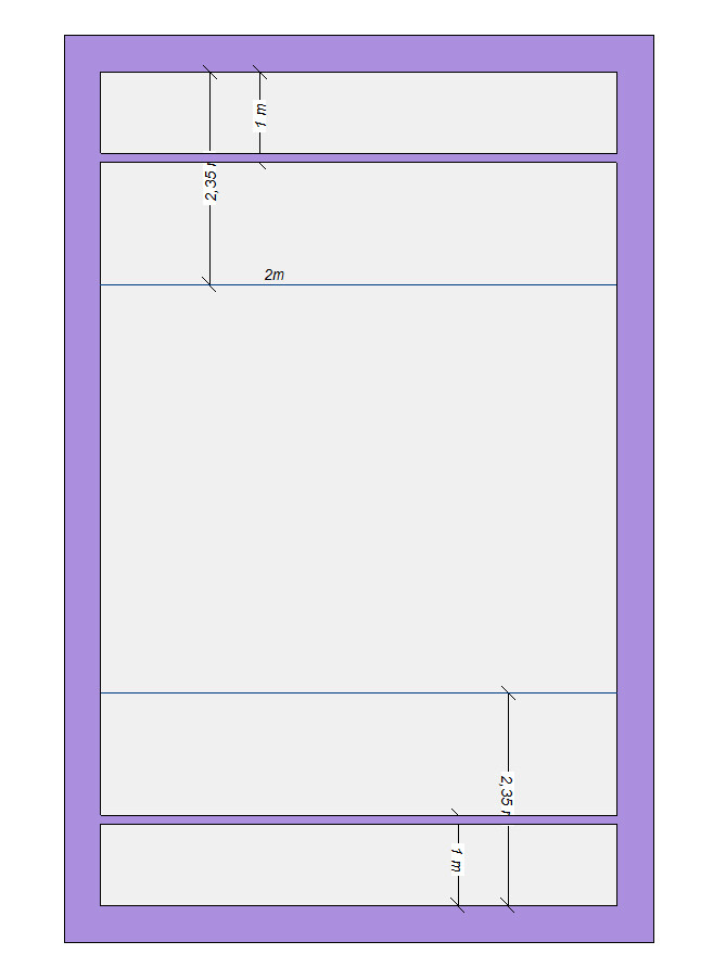 Vertikales Layout im lilafarbenen Rahmen mit weißen Bereichen und Maßangaben (7 m, 2 m, 2,35 m)