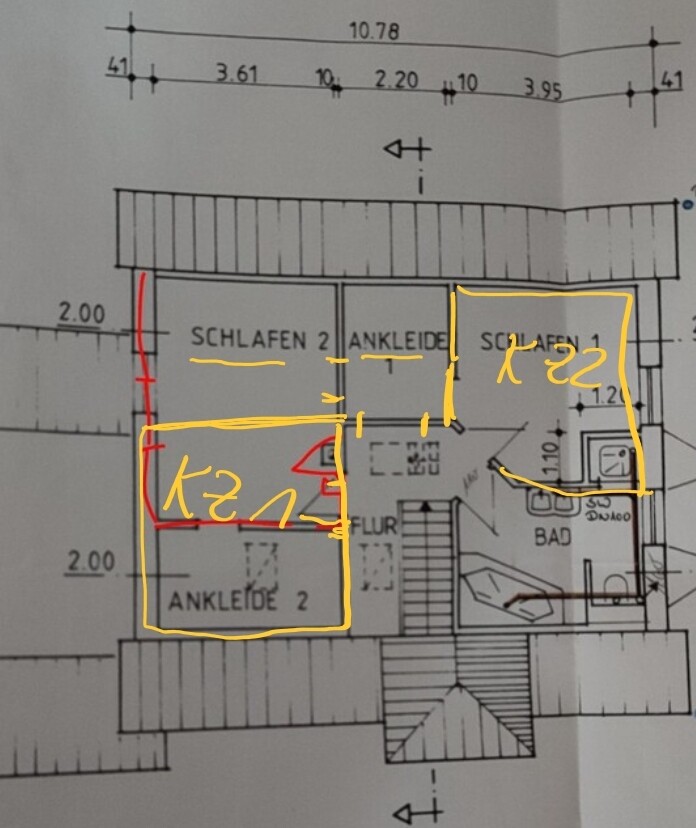 Grundrissplan mit Schlafzimmer, Ankleide und Flur im Hausbau
