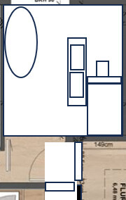 2D Grundrissplan mit Innenwänden, Türen und Fensteranordnung