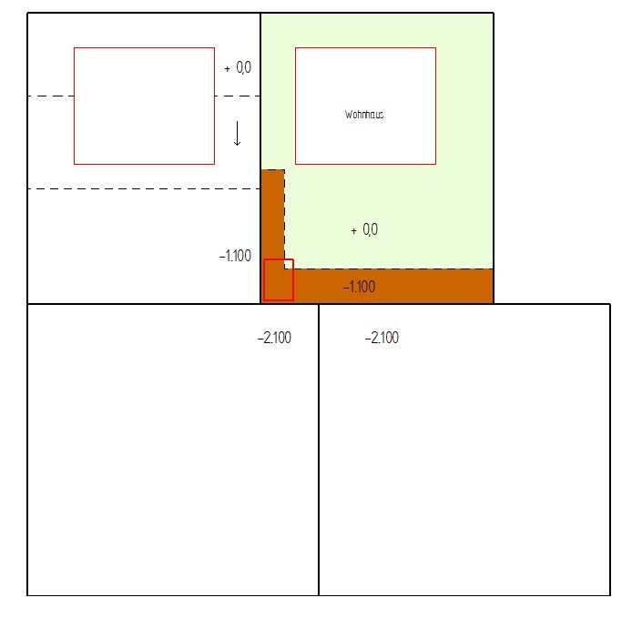 Grundrissplan eines Wohnhauses mit Maßangaben und Raumaufteilung
