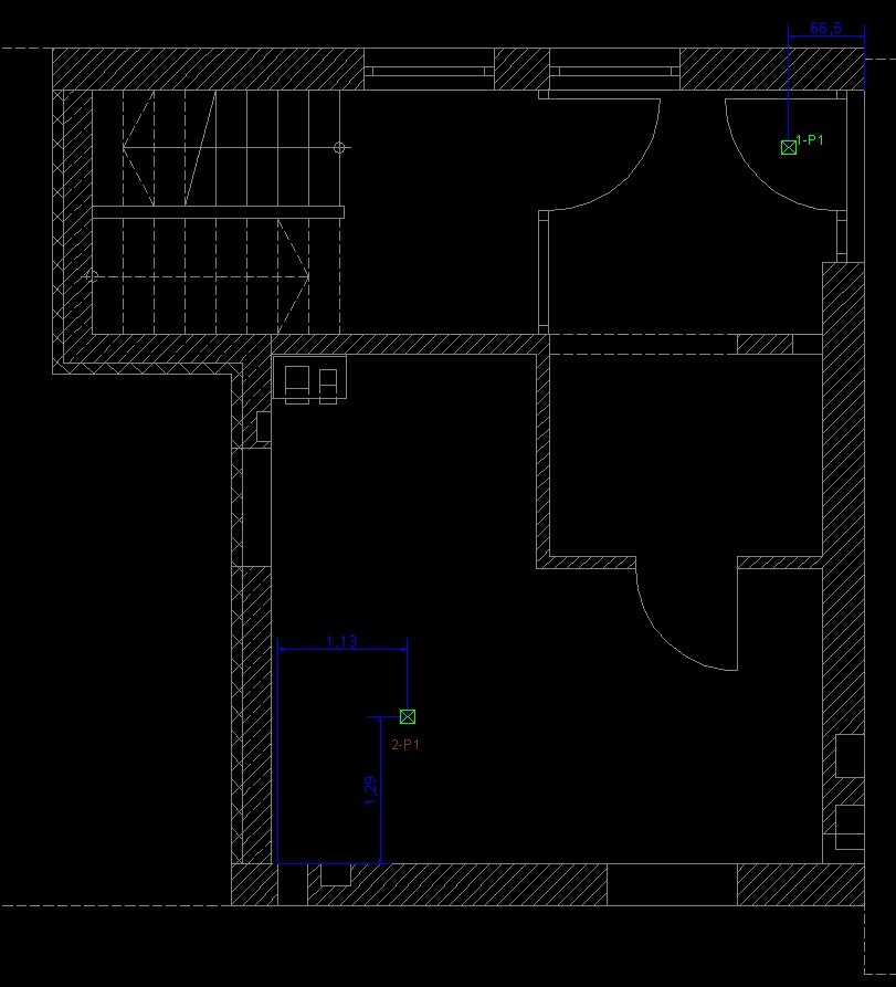 2D-Grundriss eines Hauses mit Wänden, Türen und Treppen