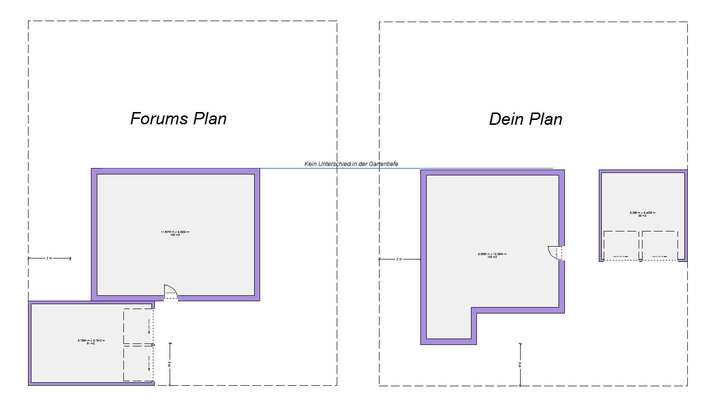 Zwei Grundrisspläne nebeneinander: Links Forums Plan, rechts Dein Plan mit violetten Wänden