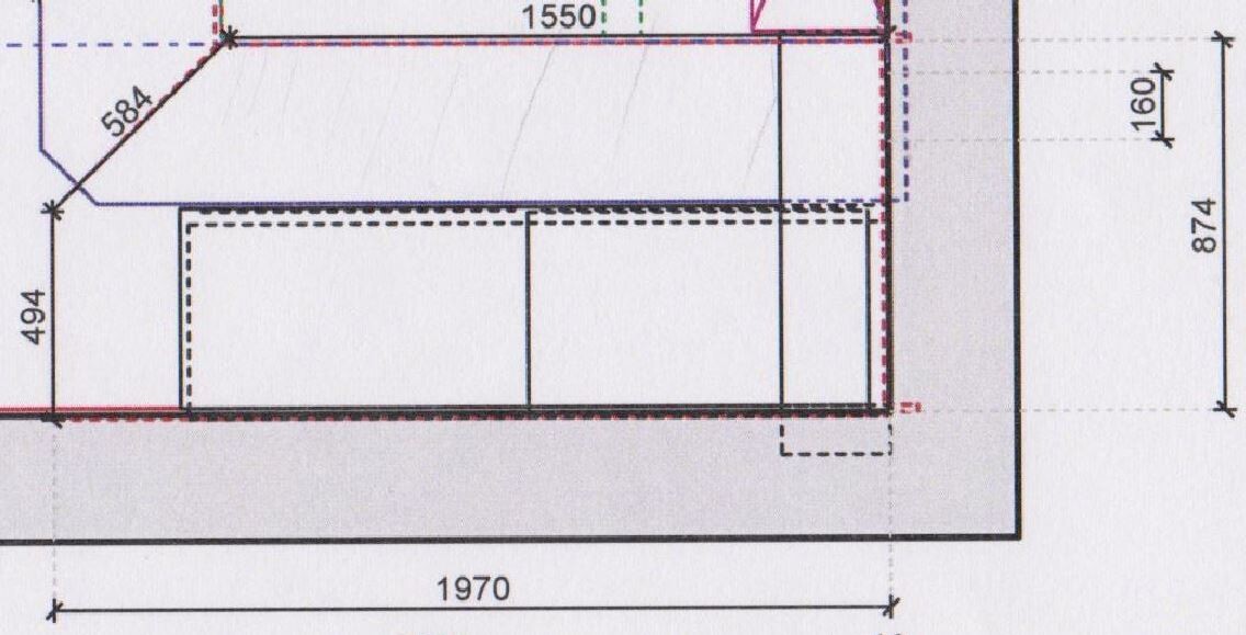 Zweidimensionaler Grundrissplan eines Hauses mit Wänden und Maßangaben