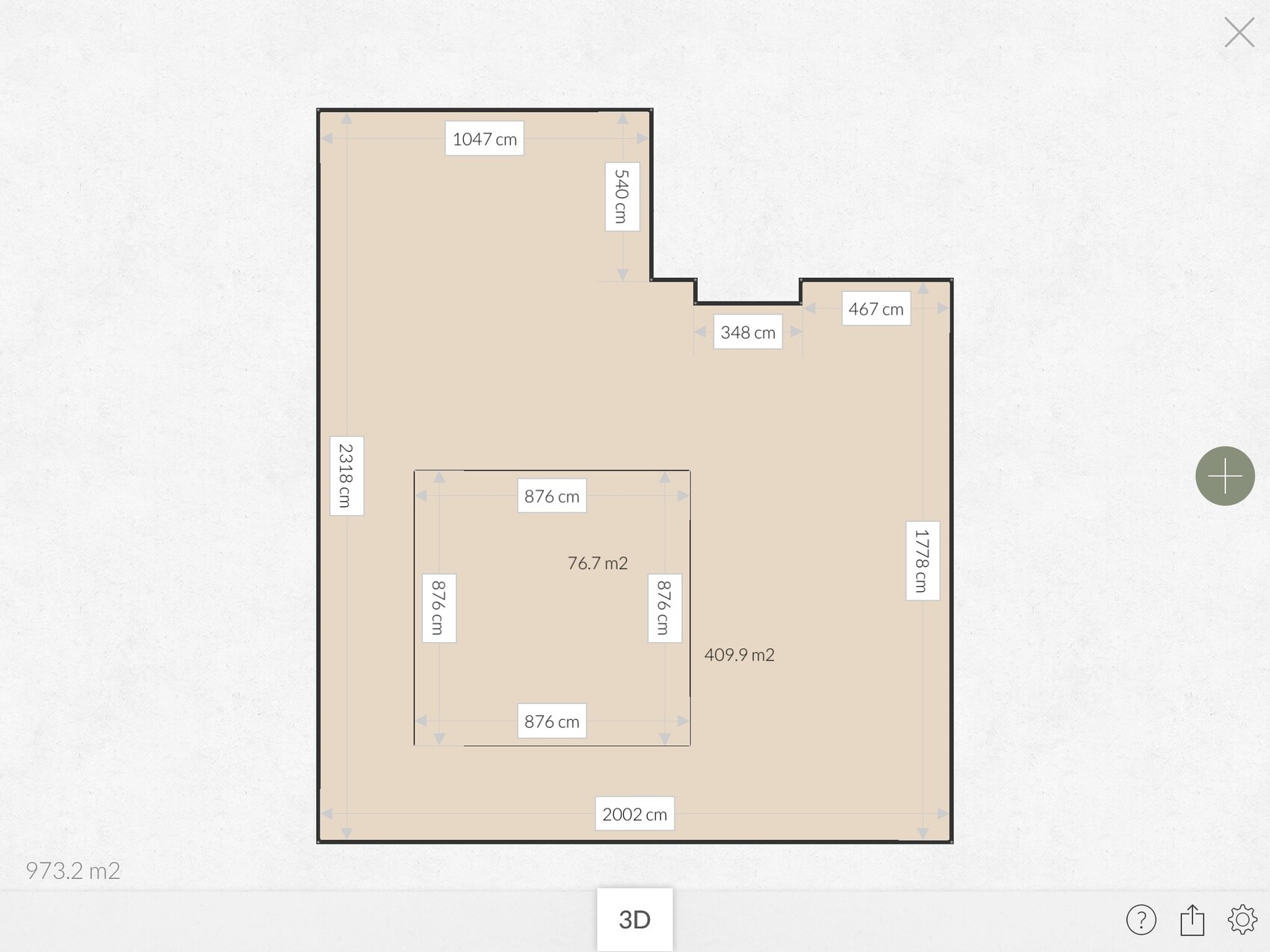 2D-Grundriss eines Hauses mit Abmessungen und Flächenangaben