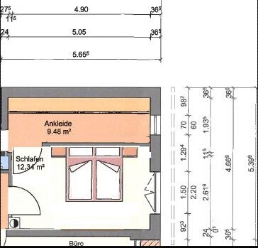 Grundrissplan Schlafzimmer mit Ankleide und kleinem BueroBereich