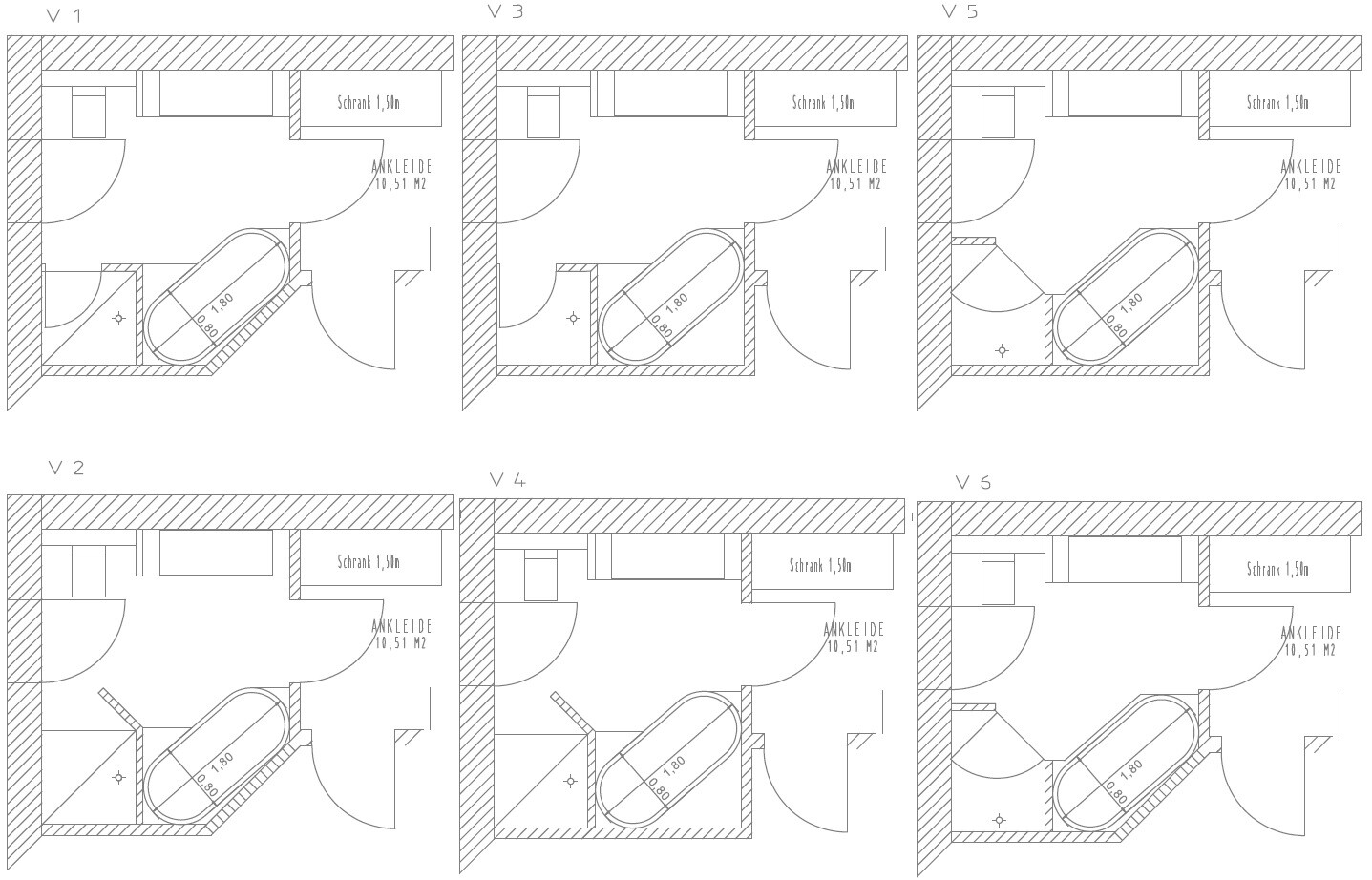 2D-Grundriss eines kleinen Schlafzimmers mit Ankleide