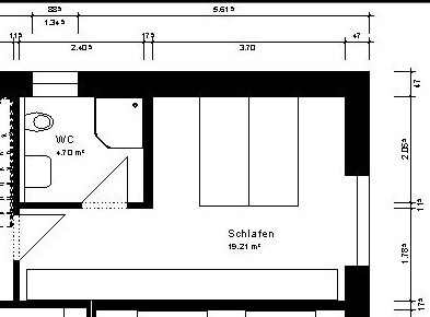 2D Grundriss eines Schlafzimmers mit angrenzendem WC