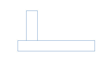 Schlichte 2D-Skizze eines Grundrisses mit T-förmiger Struktur aus Linien.