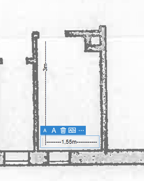 Grundrissplan mit Tür und Maßangabe 1,55 m