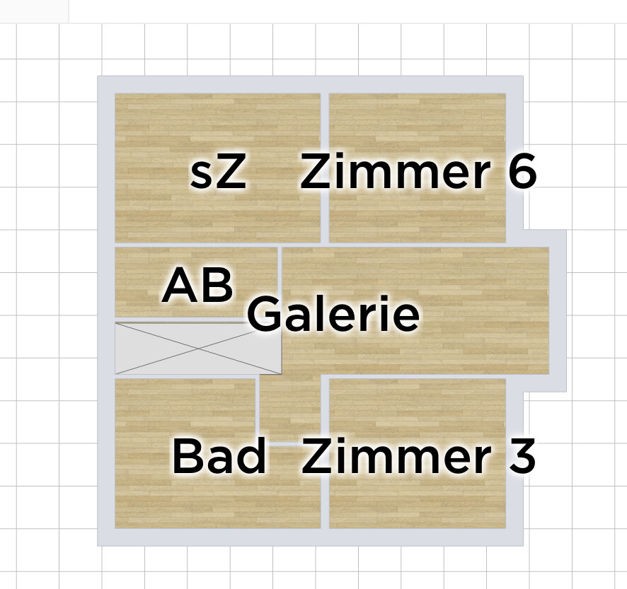 Grundriss eines Apartments mit SZ/Zimmer 6, AB, Galerie, Bad und Zimmer 3.