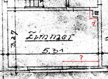 Schwarz-weiß Grundriss eines Zimmers mit der Aufschrift Zimmer auf Blaupause