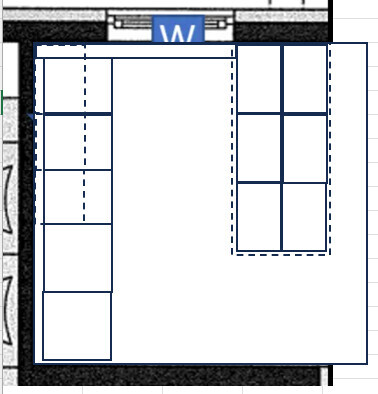 Top-Down Grundriss eines Innenraum-Layouts mit Wänden und Fenstern