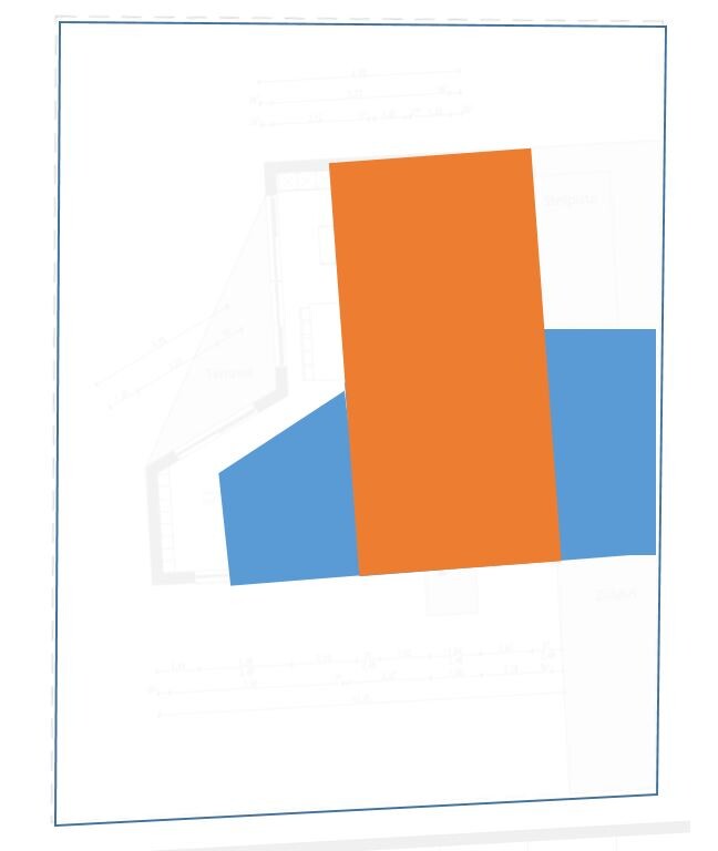 Diagramm mit zwei blauen Balken und einem hohen orangefarbenen Balken.