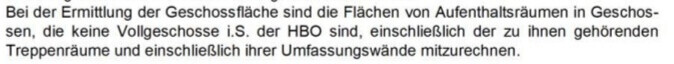 Ausschnitt eines Textes über die Ermittlung der Geschossfläche gemäß HBO.