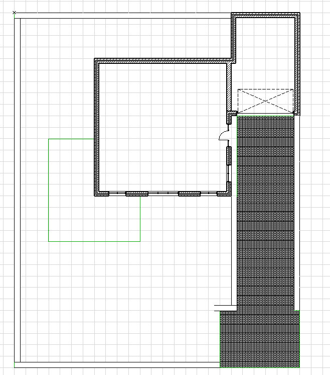 2D-Grundriss eines Hauses mit Wänden, Türen und Treppen