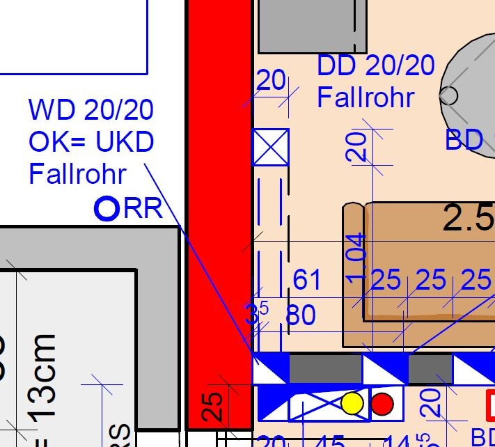 2D-Grundriss eines Hauses mit Möbeln, Abmessungen und Beschriftungen