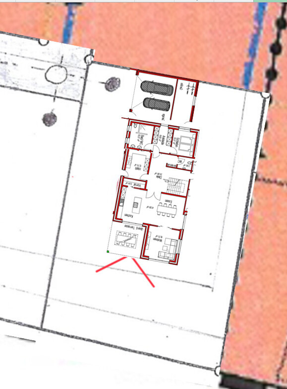 Grundriss eines Hauslayouts mit Innenräumen auf Bauplan