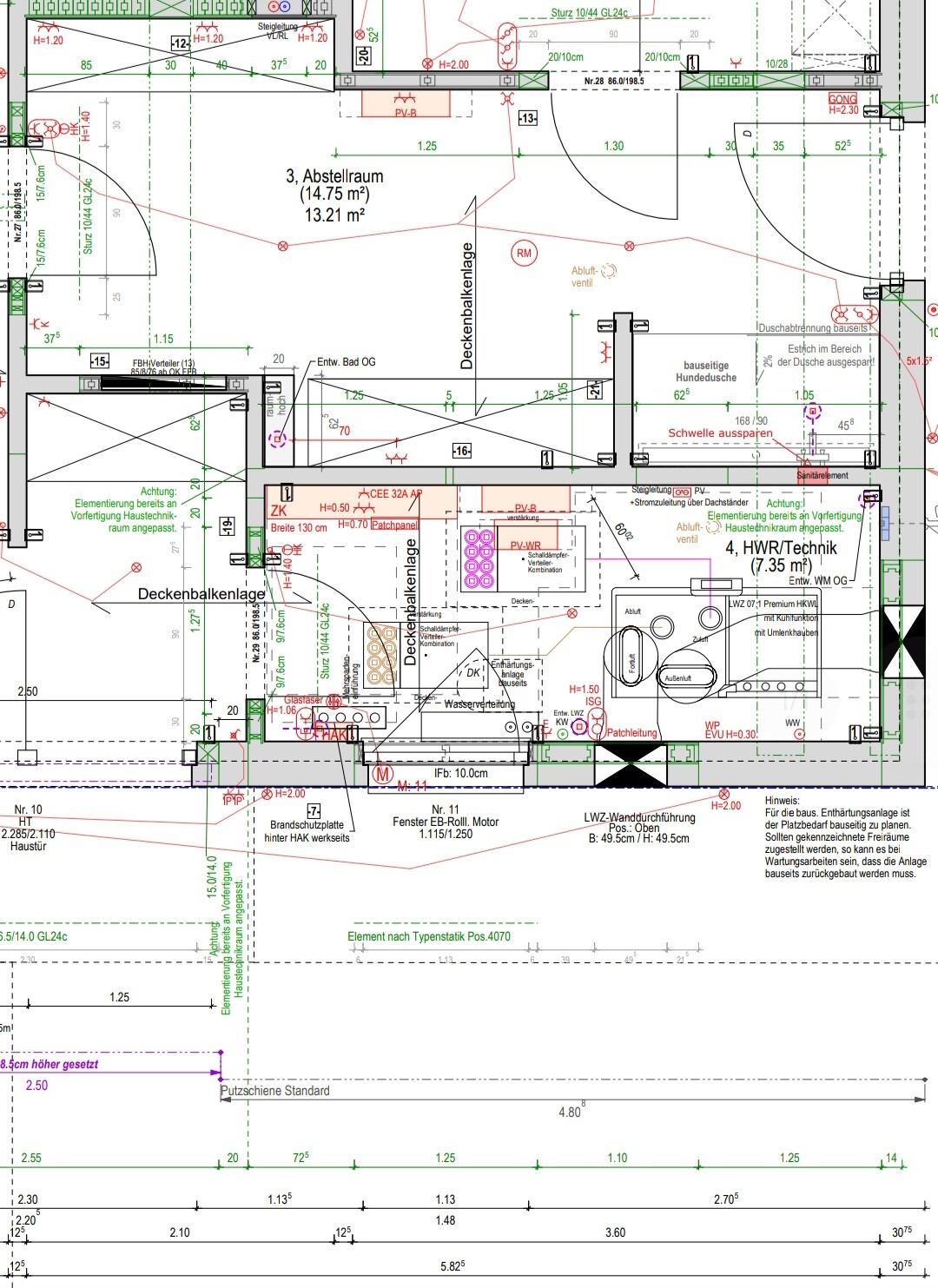 Detaillierter 2D-Grundriss eines Hauses mit Abstellraum und Technikraum.