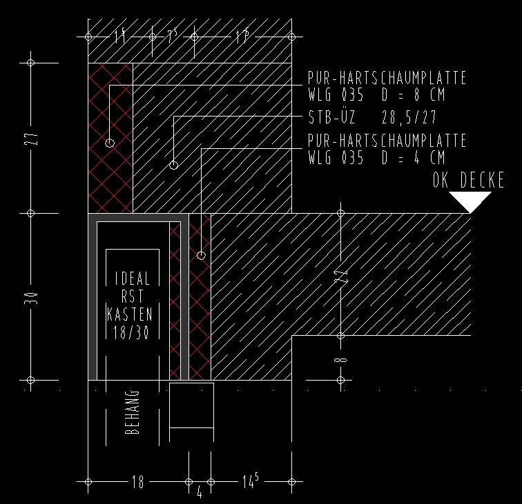 2D-Grundrissplan eines Gebäudes mit Wandlinien, Abmessungen und Beschriftung.