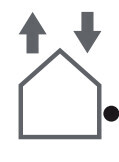 Einfaches Haus-Symbol mit Dach und Pfeilen nach oben und unten