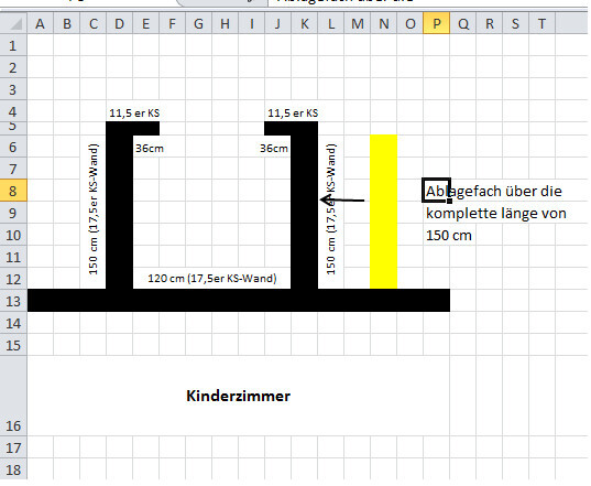 2D-Grundriss eines Kinderzimmers mit Wandlängenangaben