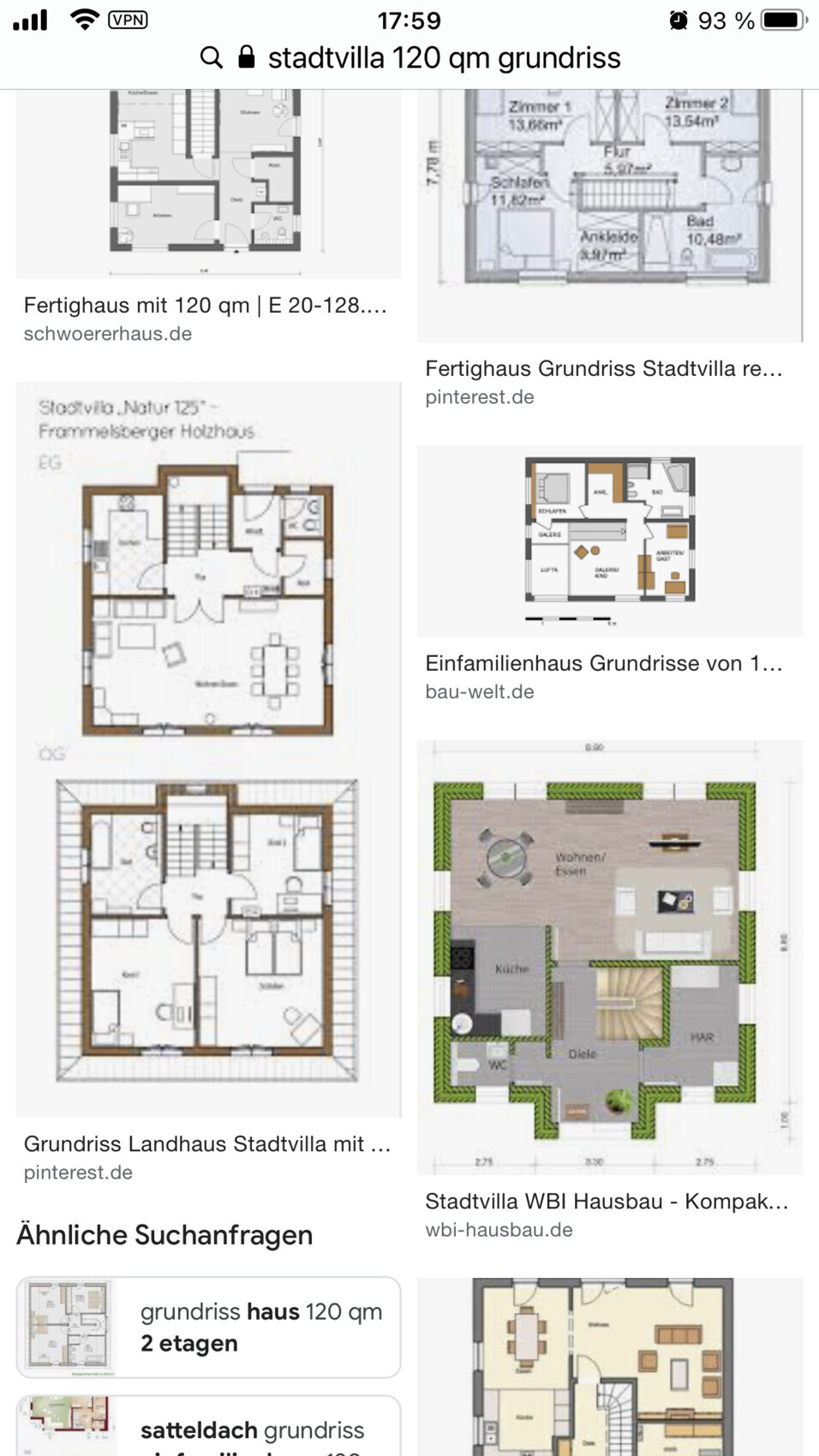 Mehrere Grundrisszeichnungen: Stadtvilla- und Einfamilienhaus-Pläne in einem Raster.