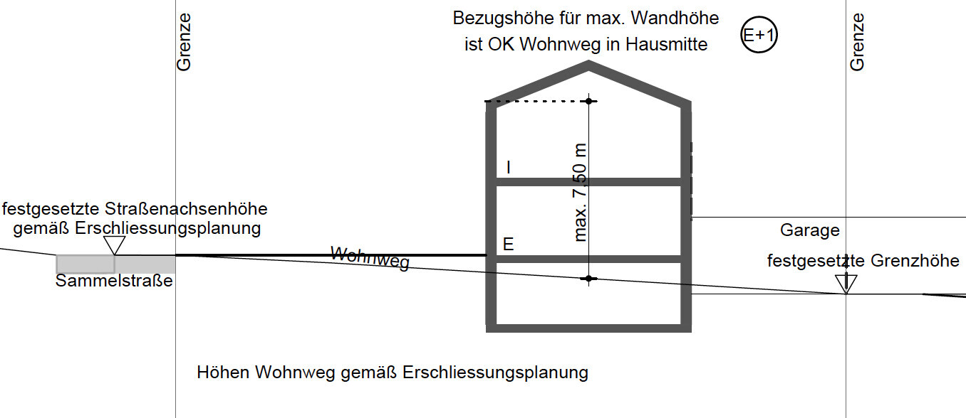 2D-Grundriss eines Hauses mit Grenzlinien, Garage und Zufahrtsweg