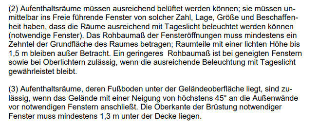 Textabschnitt zu Belüftungsanforderungen für Aufenthaltsräume und Fenster