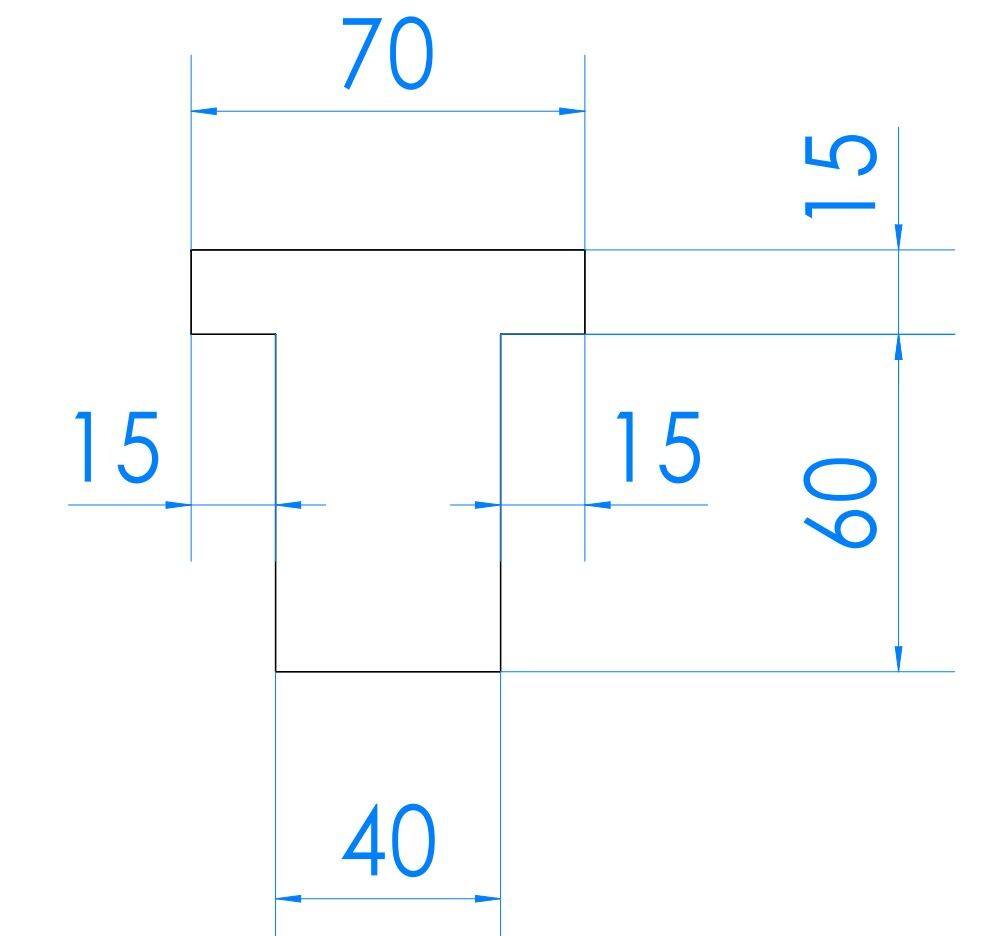 Technische Zeichnung eines Bauteils mit zwei rechteckigen Ausschnitten, Maße 70×60 und 40, 15×15.